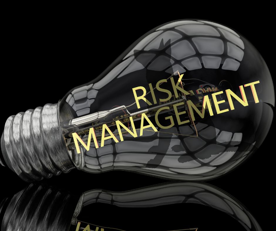 A Lightbulb containing a silhouette of a German Shepherd and the words "Risk Management"